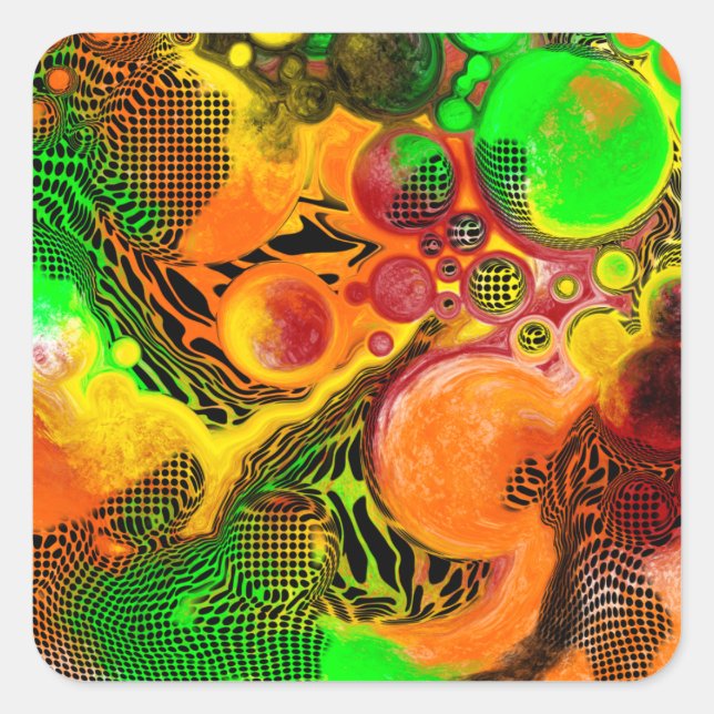 Autumn Colours Abstract Pour Painting Square Sticker (Front)