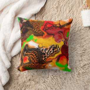Autumn Colours Abstract Pour Painting Throw Pillow