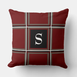 Autumn Colours Burgundy and Brown Single Initial Throw Pillow