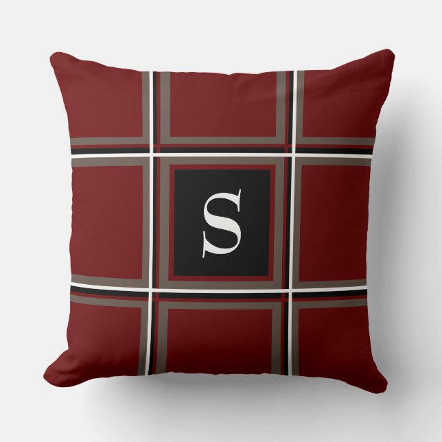 Autumn Colours Burgundy and Brown Single Initial Throw Pillow (Front)