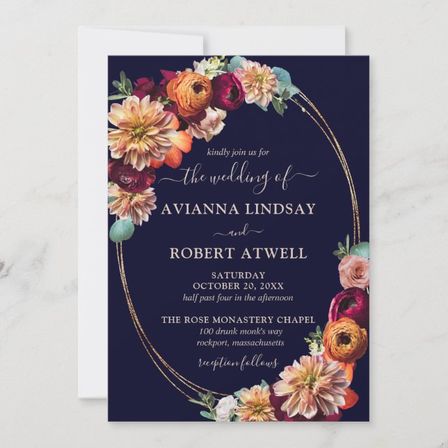Autumn Colours Burgundy Orange Blush Wedding Invitation (Front)