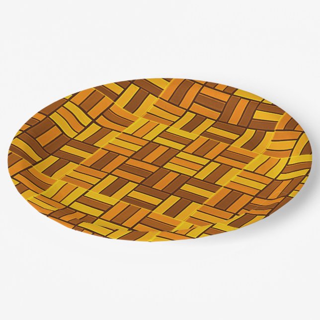 Autumn colours, ceramic-look tiled pattern paper plate (Angled)