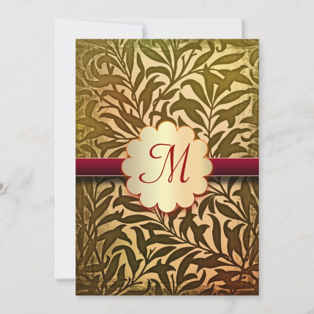 autumn colours elegant wedding monogram invitation (Front)
