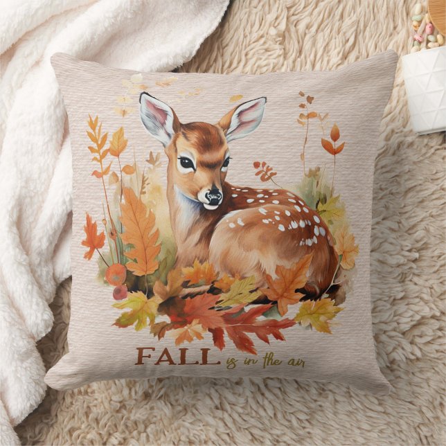 Autumn Colours Fall Is In the Air Fawn Foliage Throw Pillow (Blanket)