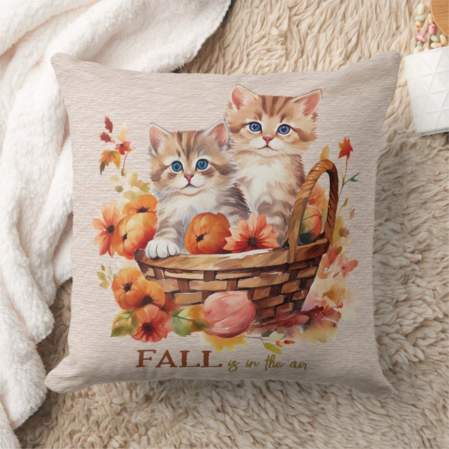 Autumn Colours Fall Is In the Air Kittens Basket Throw Pillow (Blanket)