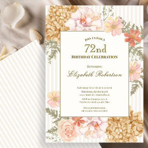 Autumn Colours Floral 72nd Birthday Invitation