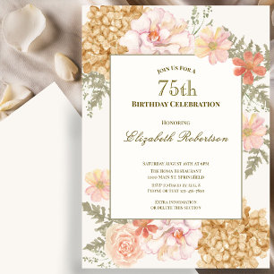 Autumn Colours Floral 75th Birthday Invitation