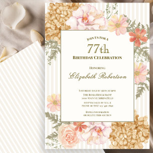 Autumn Colours Floral 77th Birthday Invitation