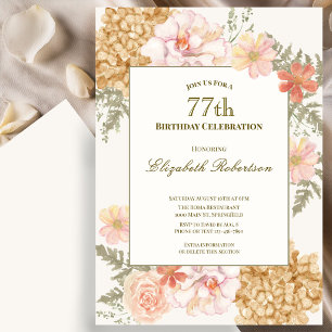 Autumn Colours Floral 77th Birthday Invitation