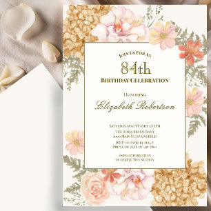Autumn Colours Floral 84th Birthday Invitation