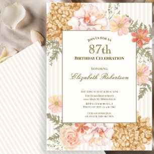 Autumn Colours Floral 87th Birthday Invitation
