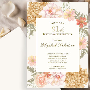 Autumn Colours Floral 91st Birthday Invitation