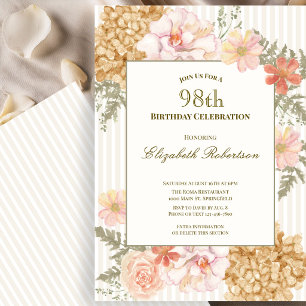 Autumn Colours Floral 98th Birthday Invitation