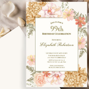Autumn Colours Floral 99th Birthday Invitation