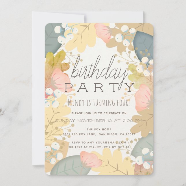 Autumn Colours Floral Foliage Birthday Invitation (Front)