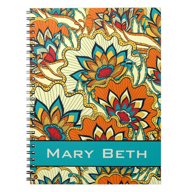 Autumn Colours Floral Pattern with Name Notebook (Front)
