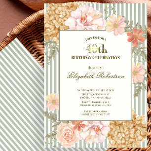 Autumn Colours Floral Sage 40th Birthday Invitatio Invitation