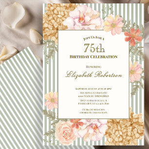 Autumn Colours Floral Sage 75th Birthday Invitatio Invitation