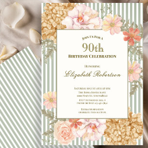 Autumn Colours Floral Sage 90th Birthday Invitatio Invitation