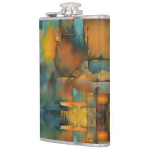 Autumn colours, geometric grunge paint abstract hip flask