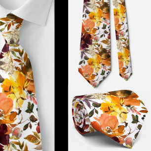 Autumn Colours Gold Peach Roses Floral Neck Tie