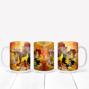 Autumn Colours Howling Wolf Oak Leaf  Coffee Mug
