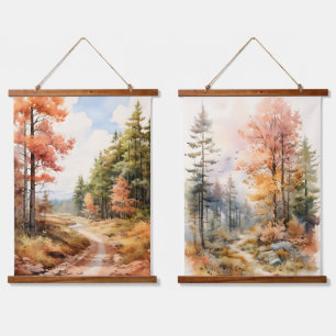 Autumn Colours In the Woods Trees Path Hanging Tapestry