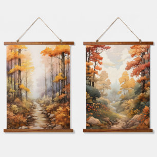 Autumn Colours In the Woods Trees Path Hanging Tapestry