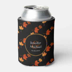 Autumn Colours Maple Leaves pattern couple's name Can Cooler