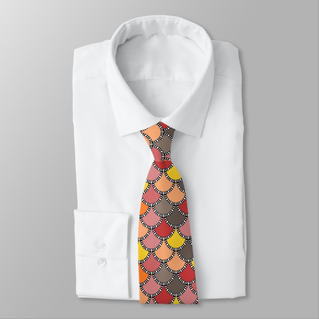 Autumn Colours Mermaid Scales Pattern Tie (Tied)