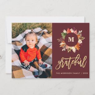 autumn colours monogram thanksgiving holiday photo card