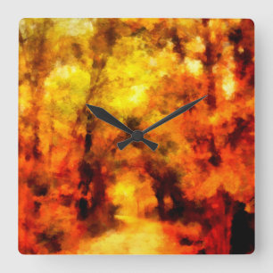 Autumn colours of the forest Abstract Landscape Square Wall Clock