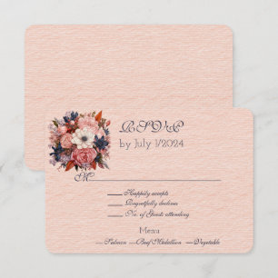 Autumn Colours Orange Black Floral Wedding Bouquet RSVP Card