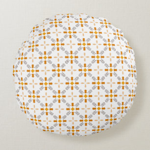 Autumn Colours Orange Brown and White Pattern Round Pillow