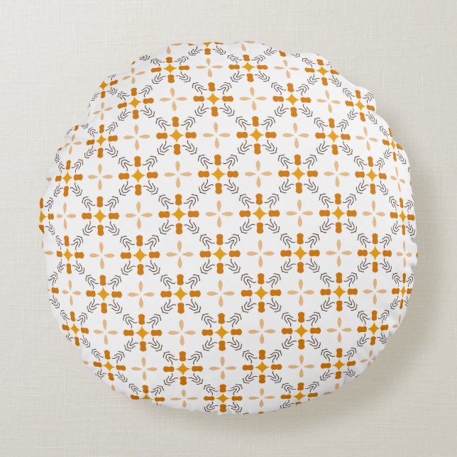 Autumn Colours Orange Brown and White Pattern Round Pillow (Front)