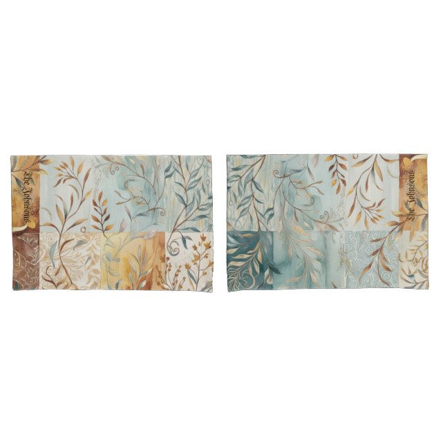 Autumn Colours Patchwork Pattern Gold Abstract Tea Pillowcase (Front-Set)