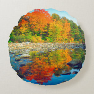 Autumn Colours reflecting in a stream in Vermont Round Pillow
