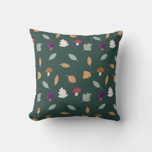 Autumn Colours with Leaves and Mushrooms Pattern Throw Pillow
