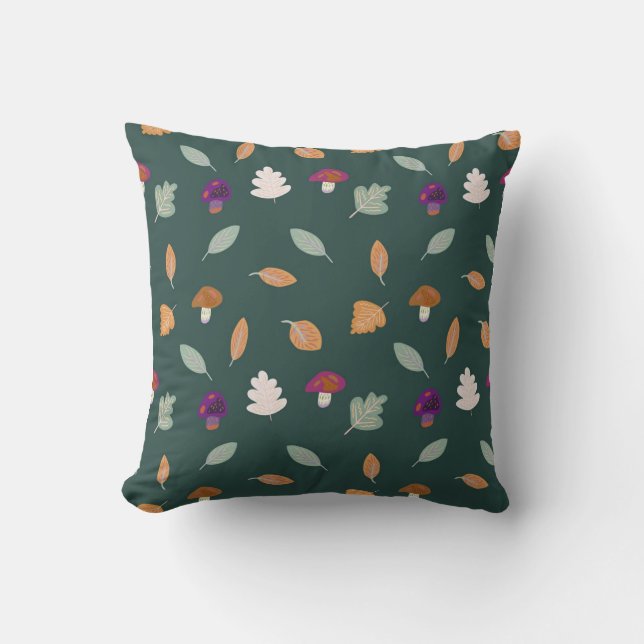 Autumn Colours with Leaves and Mushrooms Pattern  Throw Pillow (Front)