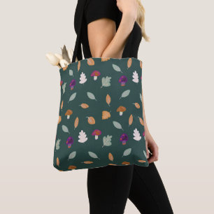 Autumn Colours with Leaves and Mushrooms Pattern Tote Bag