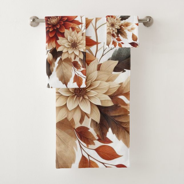 Autumn Copper and Tan Floral Towel Set (Insitu)