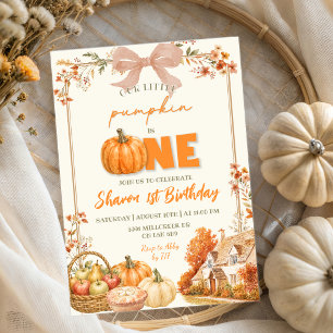 Autumn Coquette Pumpkin First Birthday Invitation