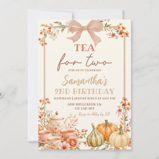 Autumn Coquette Tea For Two Second Birthday  Invitation (Front)