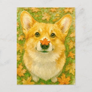 Autumn Corgi Charm Cozy Fall Postcard
