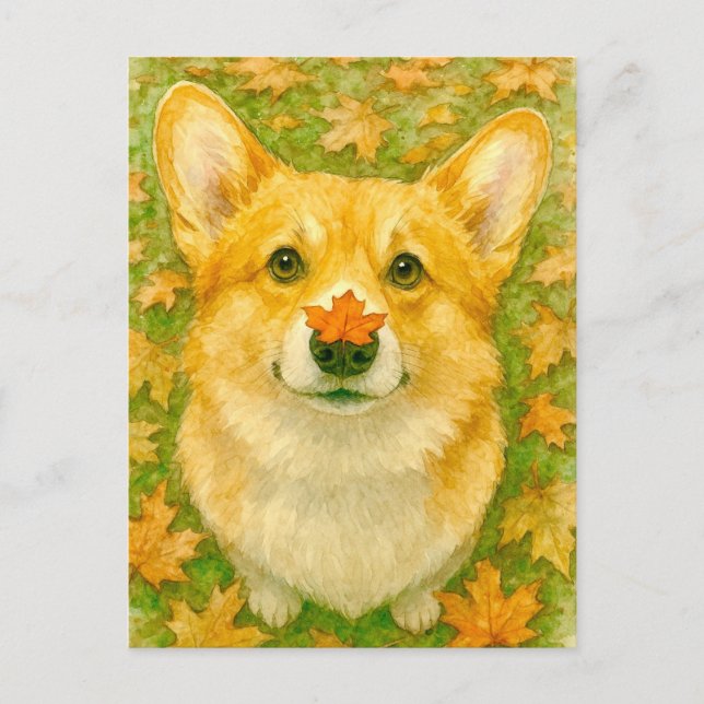 Autumn Corgi Charm Cozy Fall Postcard (Front)