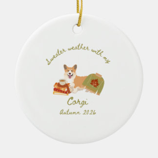 Autumn Corgi Hygge Ceramic Ornament