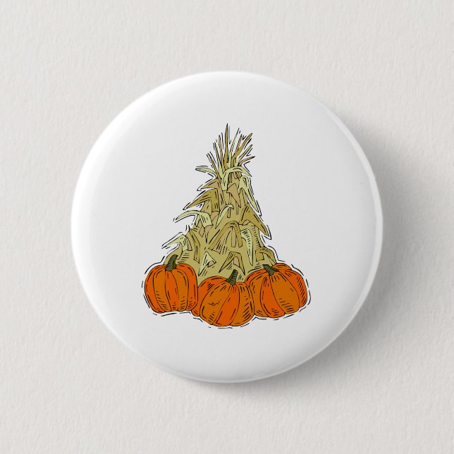 Autumn Cornstalks Pumpkins 2 Inch Round Button (Front)
