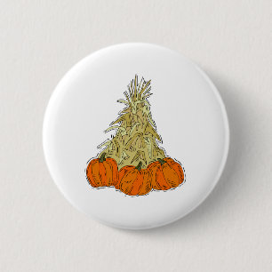 Autumn Cornstalks Pumpkins 2 Inch Round Button