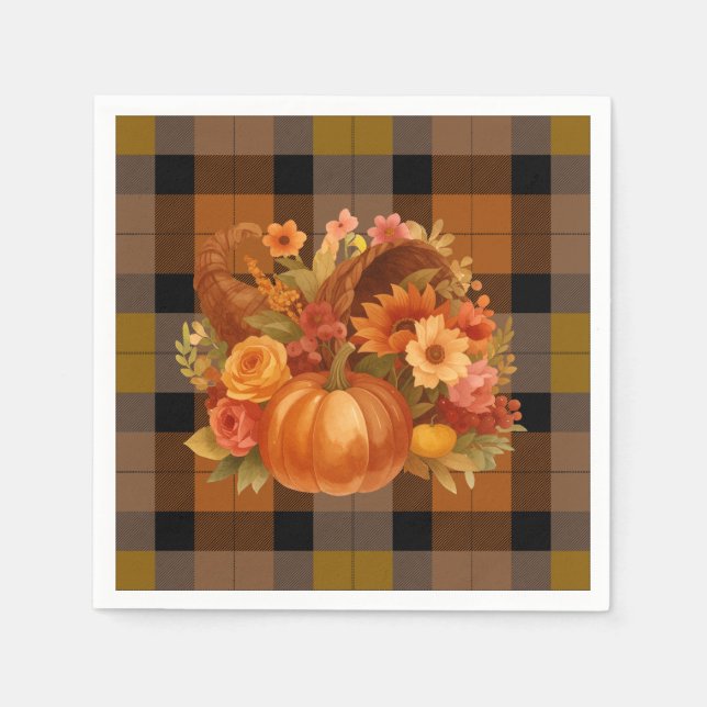 Autumn Cornucopia Plaid Napkin (Front)