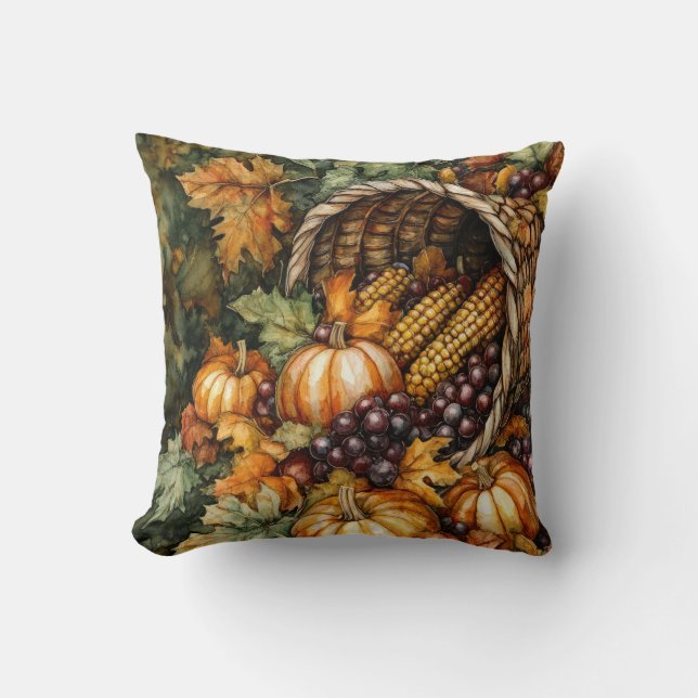 Autumn Cornucopia Throw Pillow (Front)